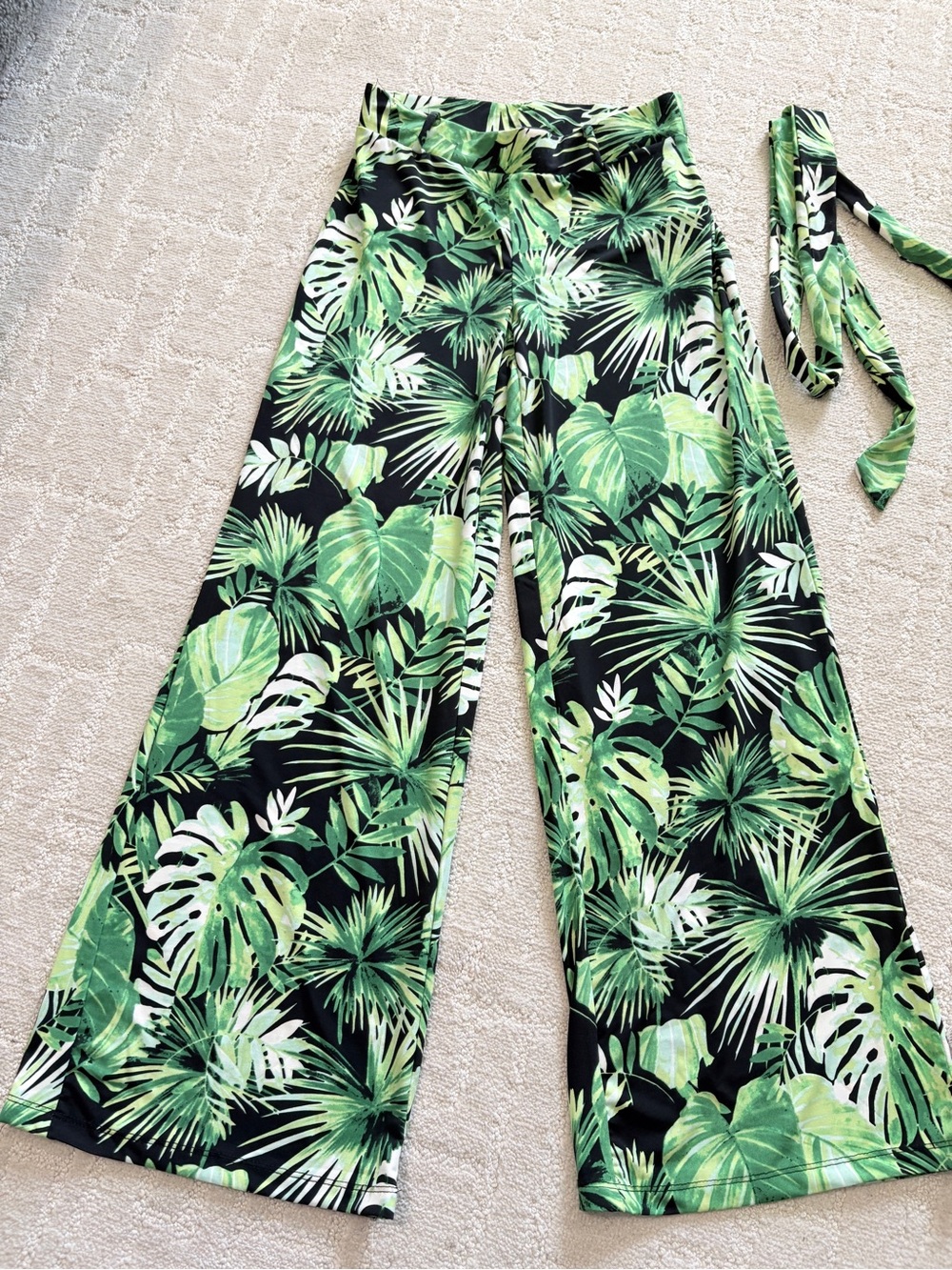 Joan Vass Tropical Green Wide Leg Pants